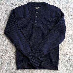 L.L. Bean Men's Navy Ribbed Henley Crewneck Sweater